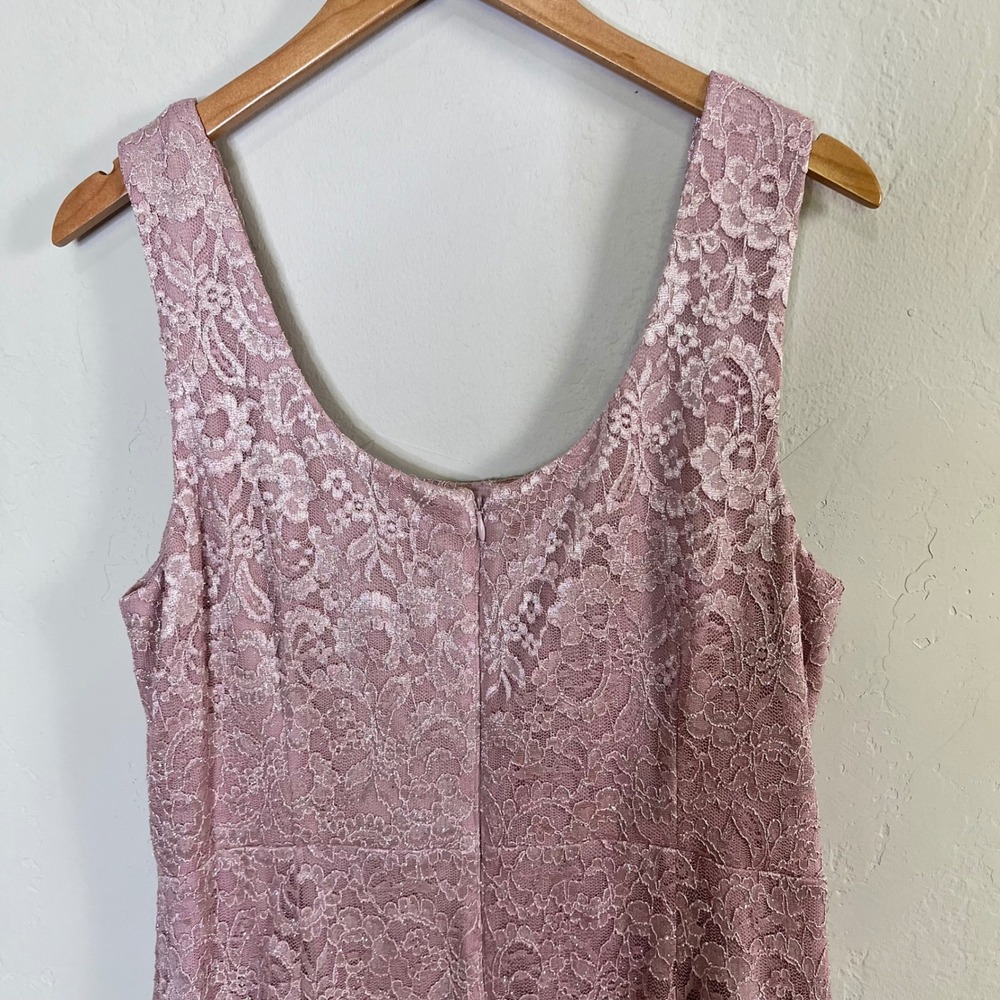 R&M Richards Dress Jacket Set Formal Gown Size 14W Mauve Pink Glitter Lace - Picture 5 of 9